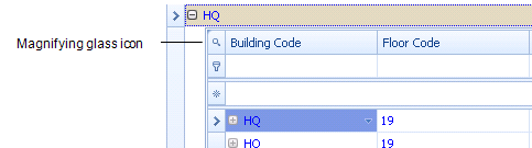 screen shot of a grid view that has a child panel showing the magnifying glass icon used to show only the child panel