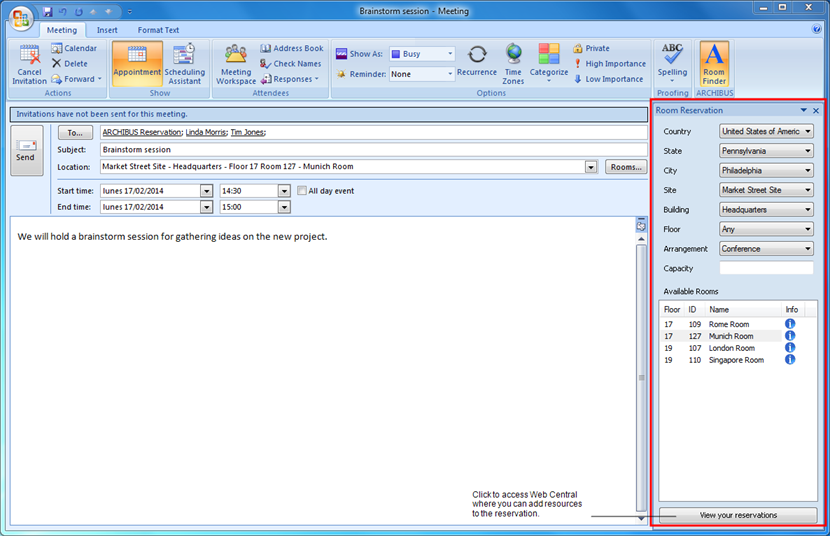 Archibus Reservations Plugin For Microsoft Outlook