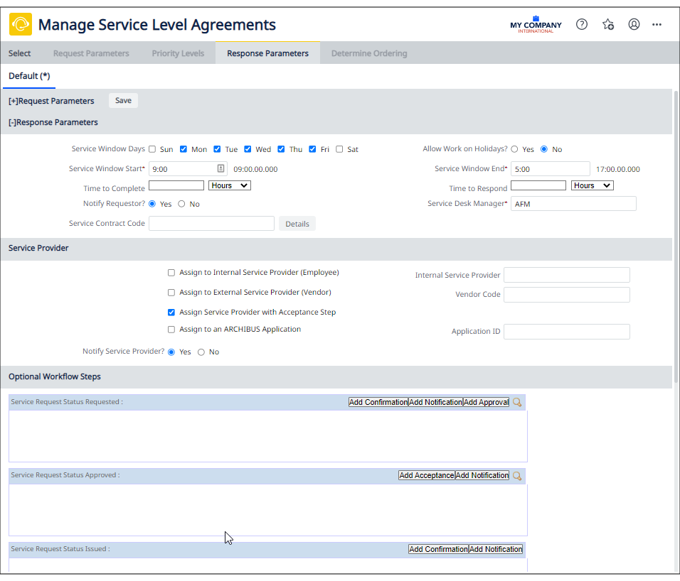 Setting Response Procedures for an SLA