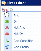 Filter Editor menu selections to add a new condition group