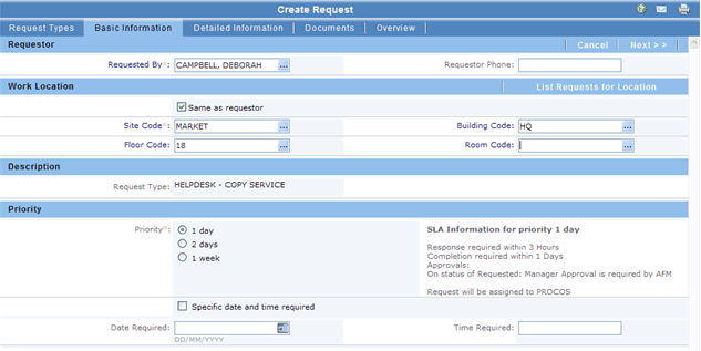 picture of Create Request form