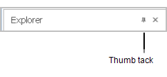 screen shot showing the thumb tack in the Explorer title bar. The thumb tack is used to dock the panel.