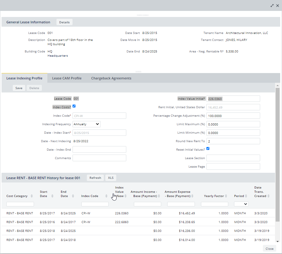 Enter Recurring Costs (Base Rents)