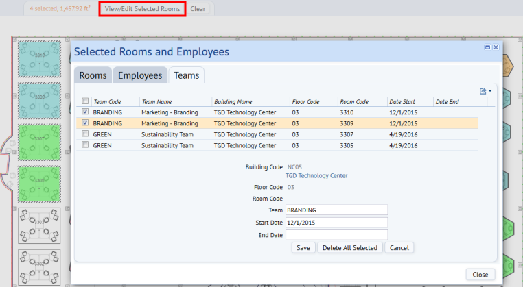 Change or Cancel a Team's Room Assignments Using the Floor Plan